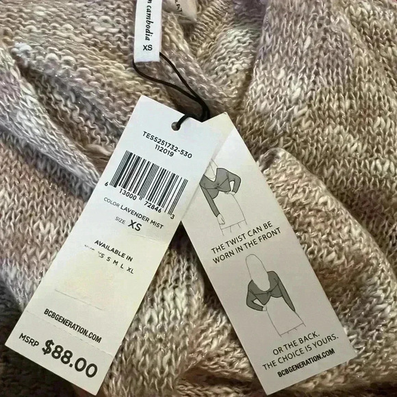 BCBGeneration Women's Lavender Mist Twist Hem V-Neck Crop Sweater Size multiple - Picture 7 of 9